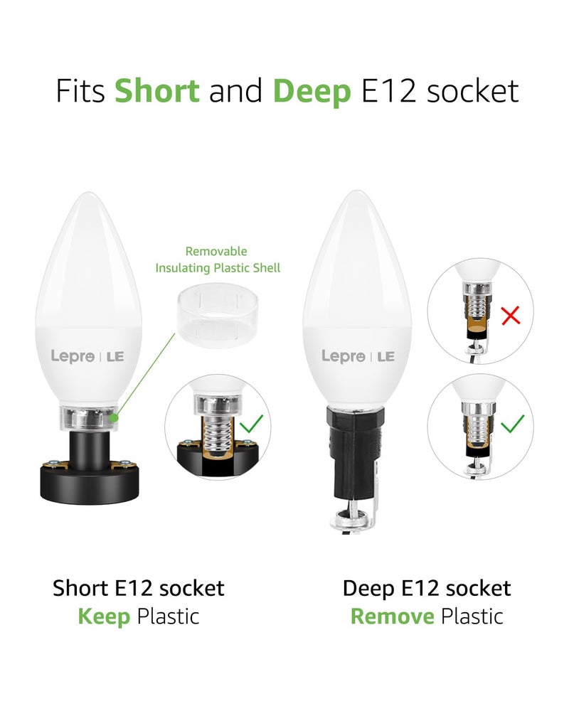 Lepro مصابيح ليد لابرو E12، 5.5 واط، تعادل 40 واط، مصابيح سقف C37 B11 لمروحة السقف، مصابيح الثريا، 2700 كلفن ضوء أبيض دافئ نوع B قاعدة صغيرة، غلاف بلاستيكي مصنفر، 6-pack - Image 4